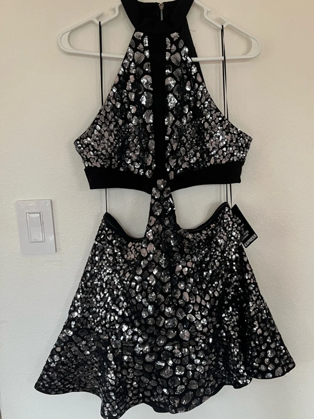 NWT Express Sequin Cutout Fit & Flare Halter Neckline Mini Dress - Picture 4 of 9